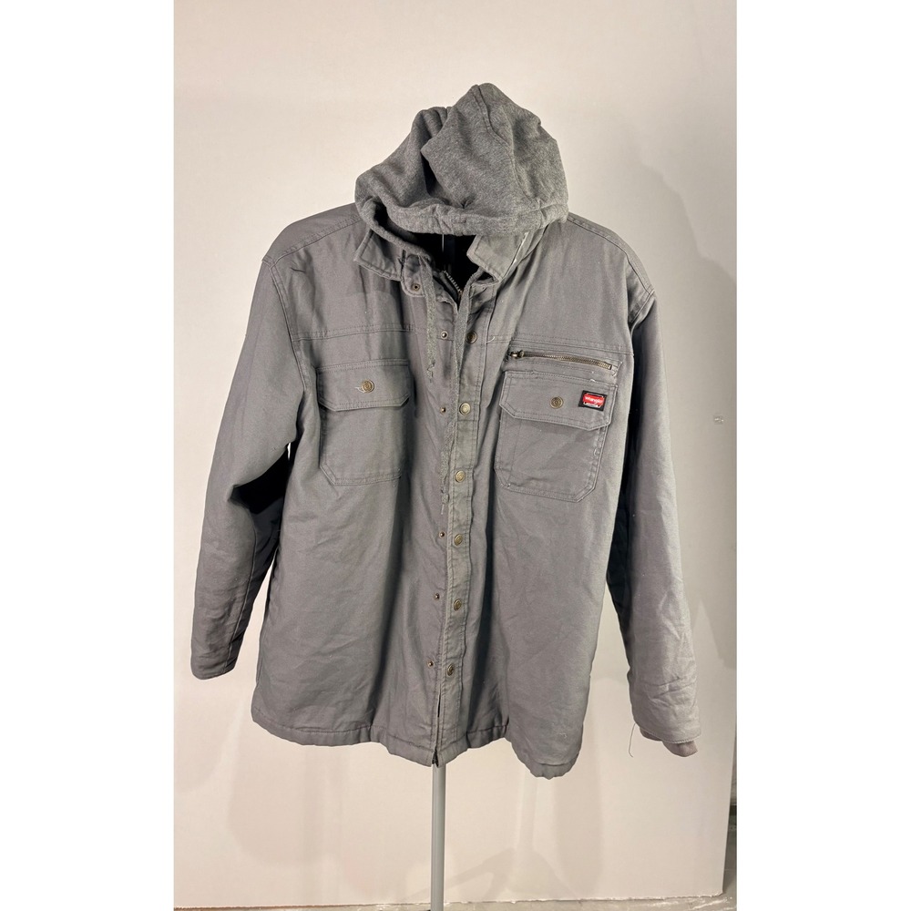 Wrangler Workwear Mens Grey Hooded‎ Canvas Quilted Lined Jacket Large L/G 42-44